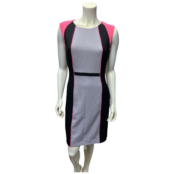 Tahari Women's Pink Grey Black Colorblock Sheath Dress Size 4 Career Cocktail - Picture 1 of 12